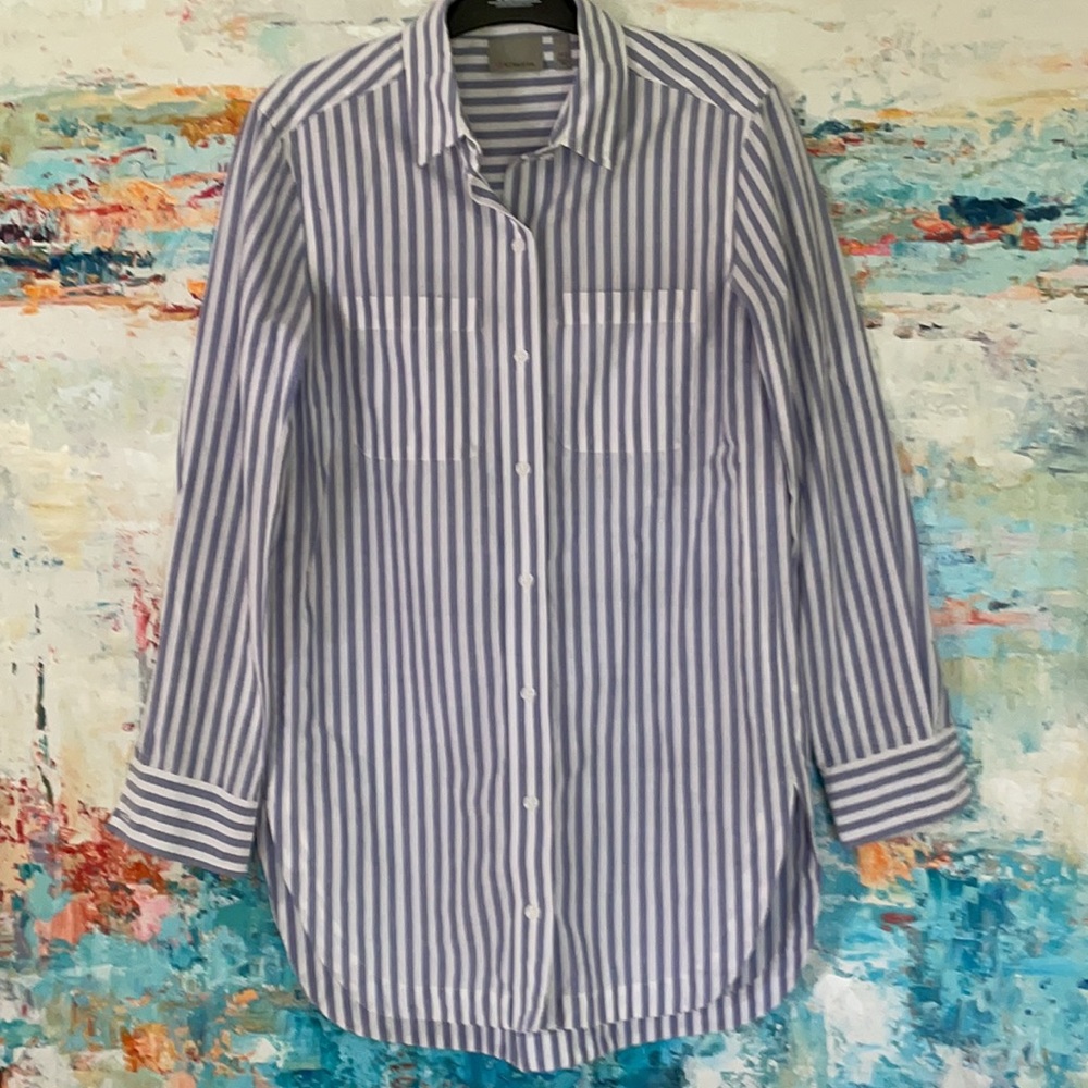ATHLETA Blue & White Stripe Tunic Top Sz XXS EC!